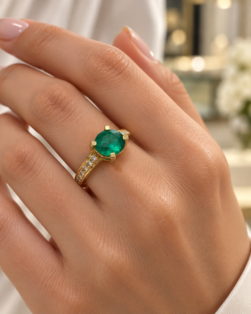 Anillo de oro 18k con esmeralda natural de 5.5 mm