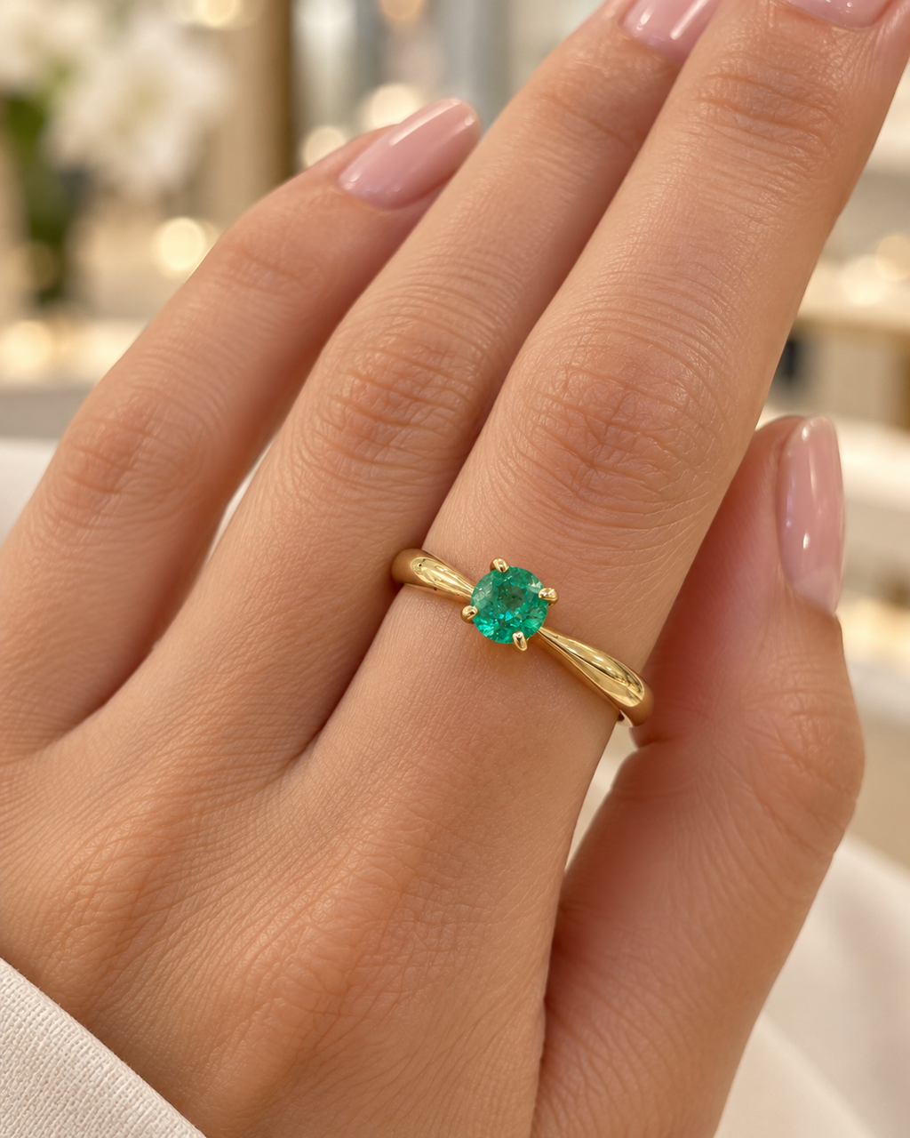 Anillo de oro 18k con esmeralda natural