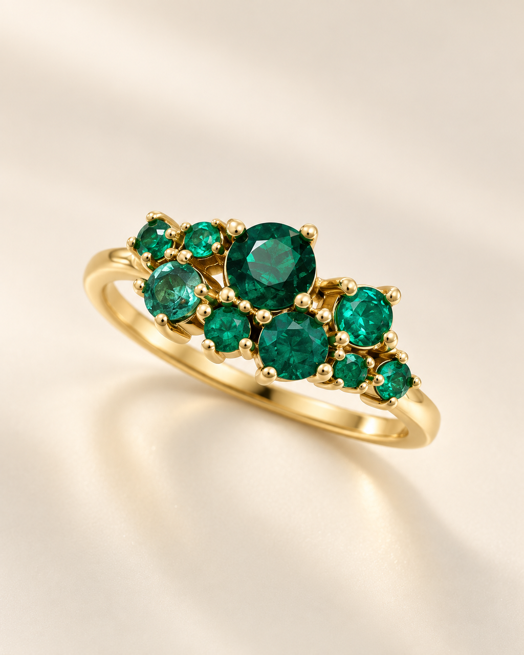 Anillo de oro 18k con esmeraldas naturales