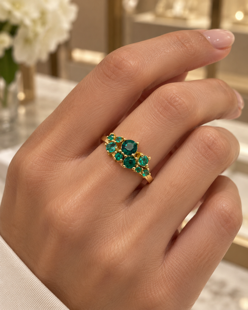 Anillo de oro 18k con esmeraldas naturales