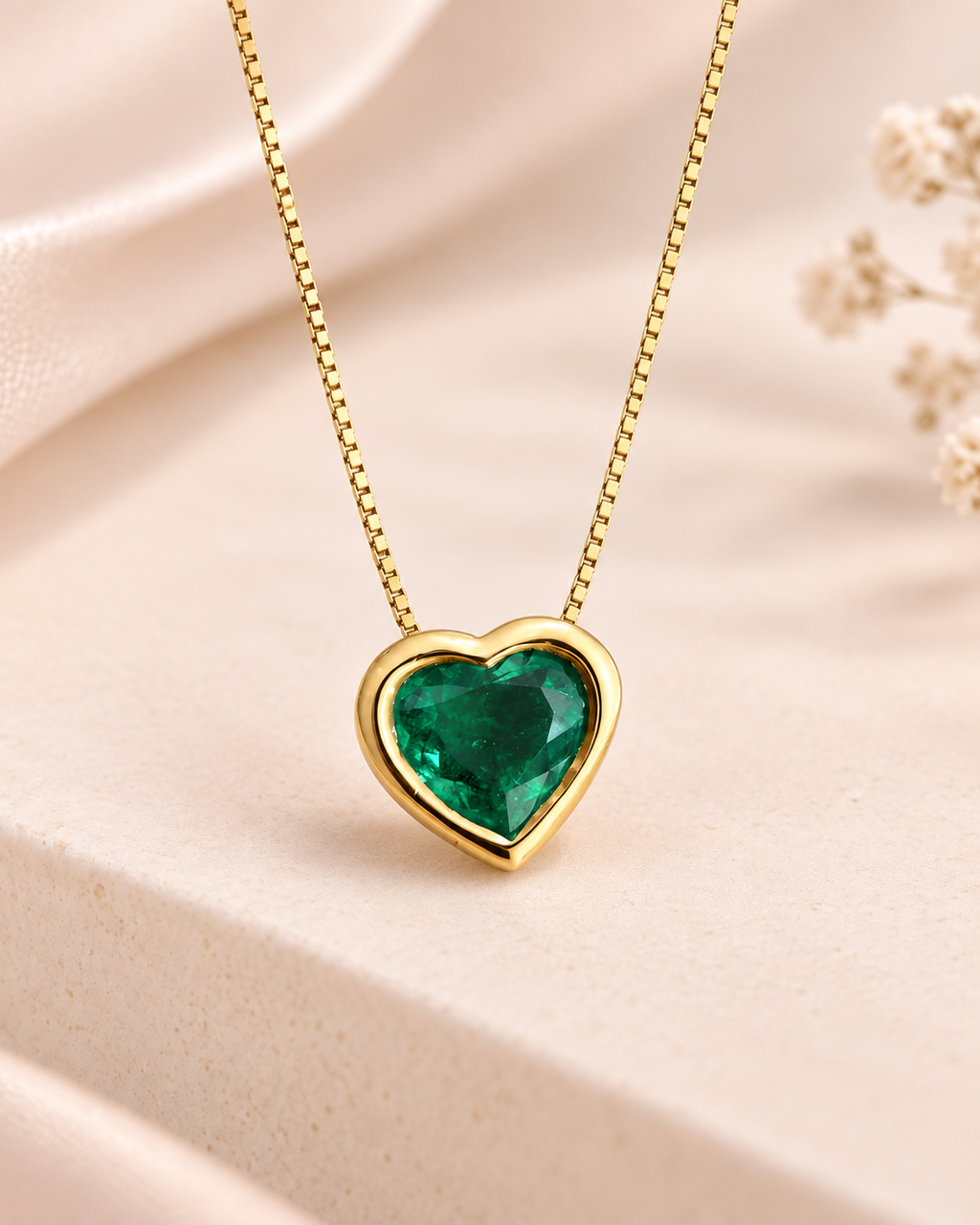 Gargantilla oro 18k con esmeralda natural corte corazón